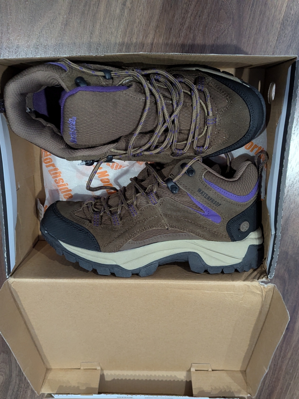 Northside Brown Lace-Up Waterproof Hiking Boots with Purple Trim